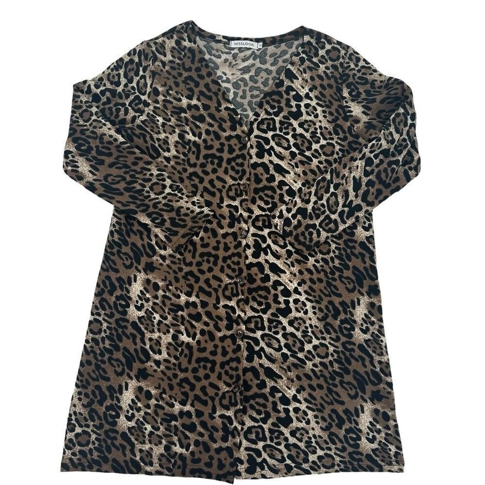 MISSLOOK Leopard Print Button Down Long Sleeve Cardigan Dress Women S Mob Wife